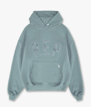 REPRESENT Rep Applique Hoodie in Forest Green. Shot at EQVVS.  Flat shot. 