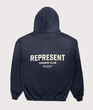 REPRESENT Owners Club Hoodie in Midnight Navy Back shot. Shot at EQVVS. 