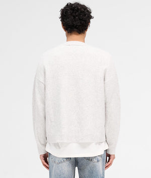 REPRESENT Marled Knit Jumper in Ice Grey Marl. Shot at EQVVS.  Back shot. 