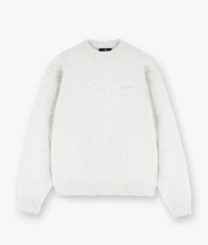 REPRESENT Marled Knit Jumper in Ice Grey Marl. Shot at EQVVS.  Flat shot. 