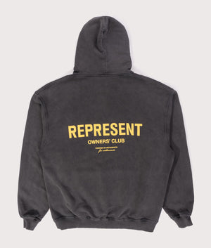 REPRESENT Owners Club Hoodie in Vintage Grey/Yellow. Shot at EQVVS.  Back shot. 