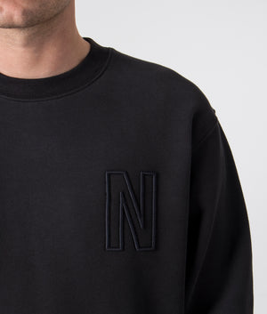 Relaxed-Fit-Arne-Brushed-Fleece-N-Logo-Sweatshirt-9999-Black-Norse-Projects-EQVVS-Detail-Image