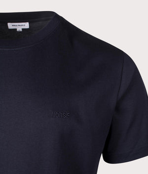 Johannes Organic Cotton NORSE Logo T-shirt in Dark Navy by Norse Projects. EQVVS Menswear Detail Shot. 