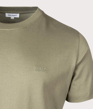 Johannes Organic Cotton NORSE Logo T-shirt in Sediment Green by Norse Projects. EQVVS Menswear Shot.