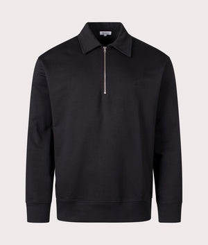 Norse Projects Relaxed Fit Ketel NORSE Logo Quarter Zip Sweatshirt in Black at EQVVS Menswear Front shot