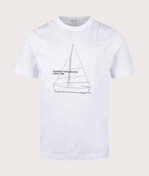 Norse Projects Holger Organic Boat Print T-Shirt in White. Shot at EQVVS. Front shot. 