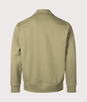 Norse Projects Relaxed Fit Ketel Quarter Zip Sweatshirt in Moss Green. Shot at EQVVS. Back shot. 