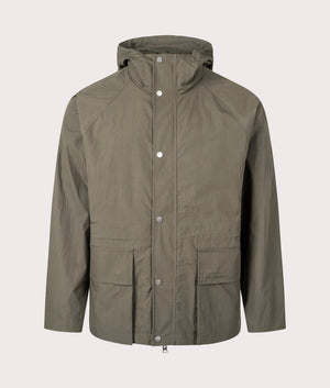 Norse Projects Herluf Tech Poplin Jacket in Ivy Green. Shot at EQVVS.  Front shot. 