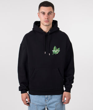 Oversized Leaf Hoodie in Black by MKI MIYUKI ZOKU. EQVVS Model Shot.