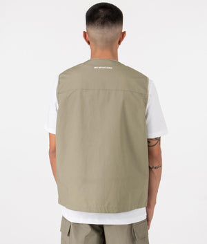 MKI Oversized Ripstop Cargo Vest in Sage Green. Back angle model shot at EQVVS.