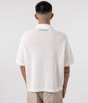 MKI Oversized Loose Gauge Polo Shirt in Off White. Back angle model shot at EQVVS.