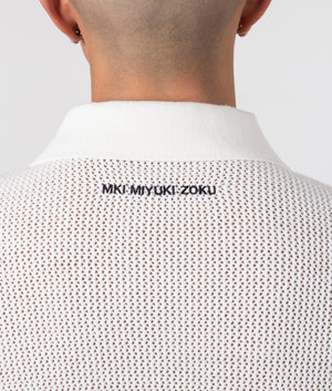 MKI Oversized Loose Gauge Polo Shirt in Off White. Detail angle model shot at EQVVS.