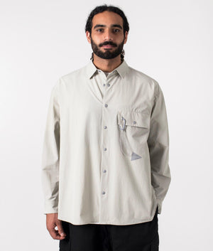 and wander, Lightweight Cloth Shirt, light grey, EQVVS Menswear, front shot