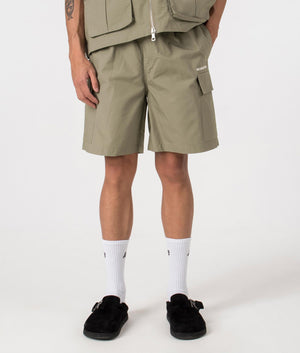 MKI Relaxed Fit Ripstop Cargo Shorts in Sage Green. Front angle model shot at EQVVS.
