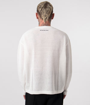 Oversized Loose Gauge Long Sleeve Top in Off White by MKI MIYUKI ZOKU. EQVVS Back Model Shot.