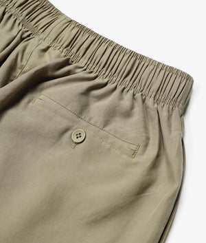 Relaxed Fit Tencel Trousers in Sage Green by MKI MIYUKI ZOKU. EQVVS Detail Shot.