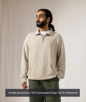 Stoneware grey Loopback Quarter Zip by Polo Ralph Lauren. Shot at EQVVS. model shot