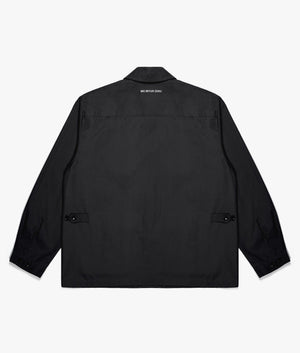 Oversized Ripstop Cargo Jacket in Black by MKI MIYUI ZOKU. EQVVS Back Flat Shot.