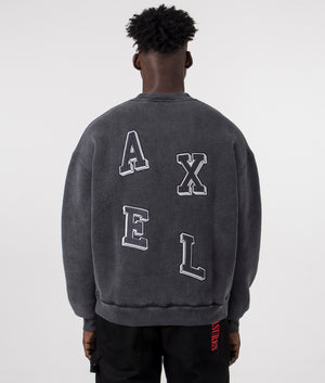 Typo Embroidered Sweatshirt by Axel Arigato in black. Shot at EQVVS. Back Shot.