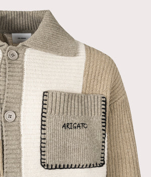 Franco Patch Cardigan Pale Beige Axel Arigato. Shot at EQVVS. Detail shot. 