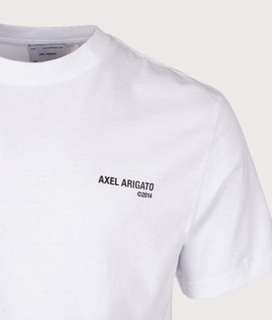 Axel Arigato Legacy T-Shirt in White. Detail angle shot at EQVVS.