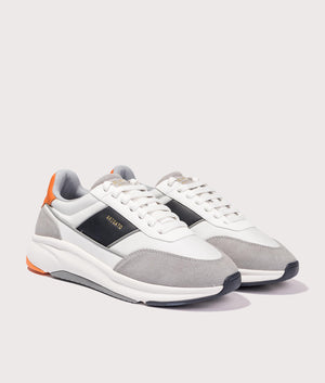 Axel Arigato Genesis Neo Runners in Grey/Orange. Shot at EQVVS. Front angle shot