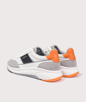 Axel Arigato Genesis Neo Runners in Grey/Orange. Shot at EQVVS. Back  angle shot