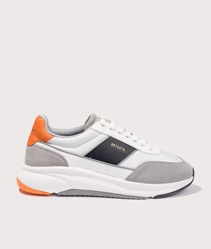 Axel Arigato Genesis Neo Runners in Grey/Orange. Shot at EQVVS. Side shot