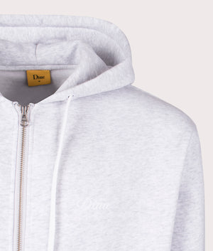 Cursive Small Logo Zip Through Hoodie in Ash by Dime MTL. EQVVS Detail Shot.