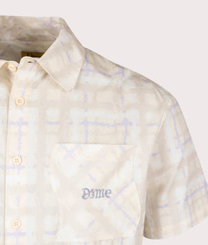 Short Sleeve Resort Plaid Shirt in Cream Multi by Dime MTL. EQVVS Detail Shot.