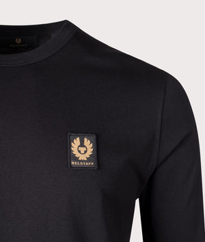 Belstaff Long Sleeved Belstaff T-Shirt in Black, 100% Cotton. At EQVVS Menswear. Front logo shot