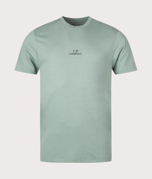 CP Company 30/1 Jersey Graphic T-Shirt in Bay Green with large CP Company Back Print, 100% Cotton Front Shot at EQVVS