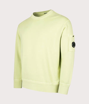 CP Company Cotton Diagonal Fleece Lens Sweatshirt in Pear White, 100% Cotton Side Shot at EQVVS