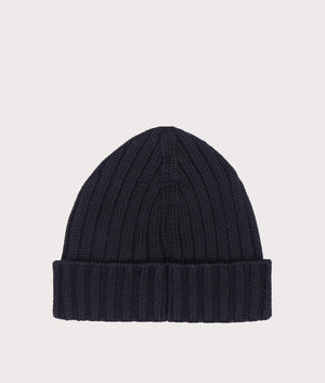 CP Company Extra Fine Merino Wool Logo Beanie In black at EQVVS menswear back shot