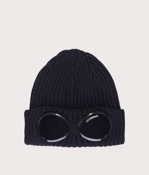 CP Company Extra Fine Merino Wool Goggle Beanie In Black at EQVVS Menswear front shot