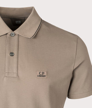 CP Company Stretch Piquet Striped Collar Polo Shirt In Walnut  at EQVVS Menswear Detail shot