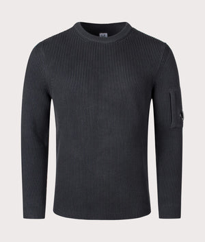 CP Company Full Rib Knitted Jumper in Black Sand At EQVVS menswear front shot