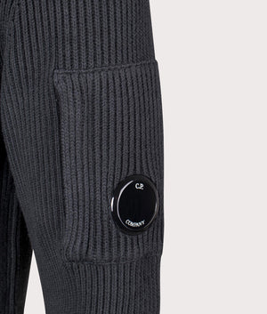 CP Company Full Rib Knitted Jumper in Black Sand At EQVVS menswear detail shot