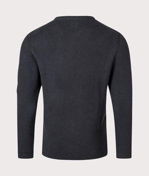 CP Company Full Rib Knitted Jumper in Black Sand At EQVVS menswear Back shot