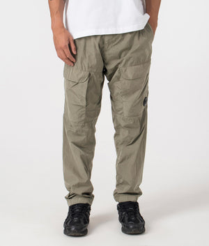 Chrome-R Loose Cargo Pants in Walnut by CP Company. EQVVS Menswear Model Front Shot. 