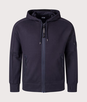 Cp Company Diagonal Raised Zip Through Hoodie In total eclipse front shot at EQVVS Menswear