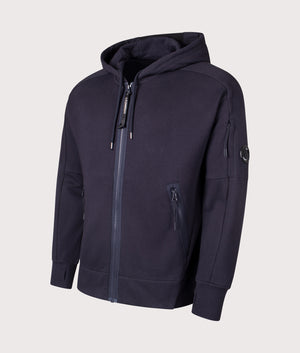 Cp Company Diagonal Raised Zip Through Hoodie In total eclipse front side shot at EQVVS Menswear