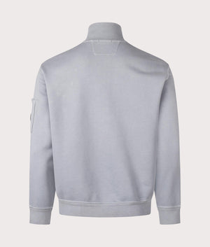 C.P. Company Cotton Diagonal Quarter Zip Sweatshirt in Stormy Weather, 100% cotton at EQVVS. Back shot. 