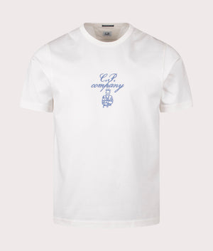 C.P. Company Twisted Embroidery T-Shirt in Gauze White, 100% cotton mercerised jersey at EQVVS. Front shot. 