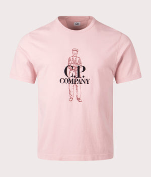 C.P. Company Large Logo T-Shirt in Misty Rose, 100% cotton at EQVVS. Front shot. 