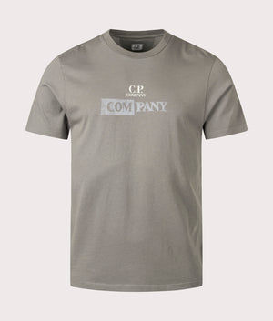 C.P. Company Company Logo T-shirt in Smoked Pearl, 100% cotton at EQVVS. Front shot. 