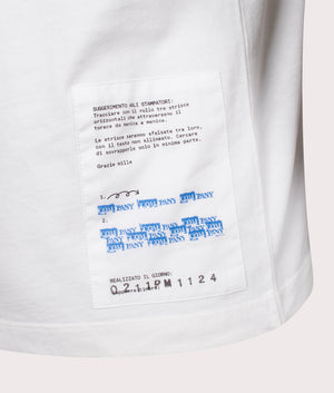 C.P. Company Horizontal Logo T-Shirt in Gauze White, 100% Cotton at EQVVS. Detailed shot. 