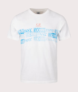 C.P. Company Horizontal Logo T-Shirt in Gauze White, 100% Cotton at EQVVS. Front shot. 