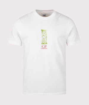 C.P. Company Front and Back Logo T-Shirt in Gauze White, 100% Cotton at EQVVS. Front shot. 