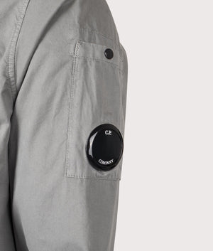 CP Company Organic Gabardine Zip Through Overshirt in smoked pearl Detail shot at EQVVS Menswear